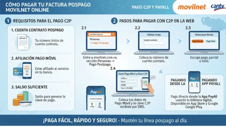 Cómo Pagar tu Factura Pospago Movilnet Online (Pago C2P y PayAll)